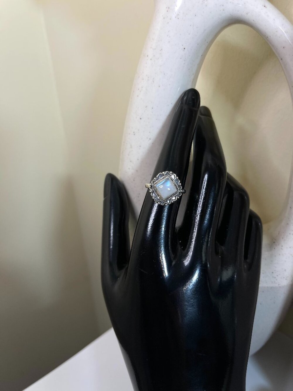 Natural Rainbow Moonstone Ring 925 Sterling Silver Vintage Style Size 7